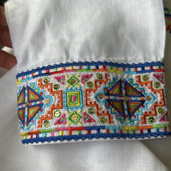 John Mark Linen Tunic White With Multicolor Embroidered Excellent Size S - Picture 5 of 13